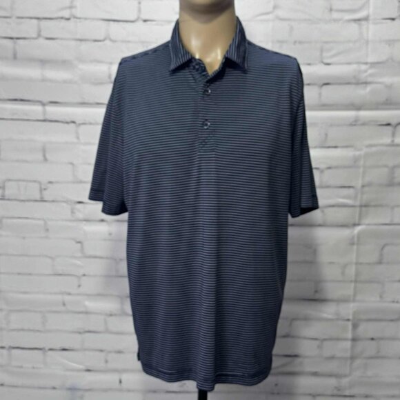 Cutter & Buck Men’s Polo Shirt – Navy & White Micro Stripe, Size Medium - Picture 1 of 7